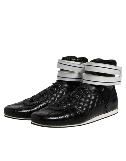Dolce & Gabbana Black Quilted Leather Lace Up Sneakers Shoes