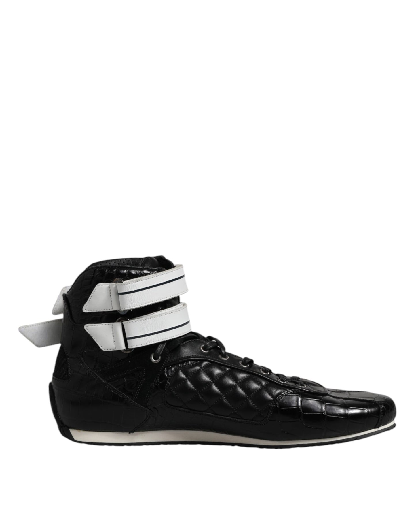 Dolce & Gabbana Black Quilted Leather Lace Up Sneakers Shoes