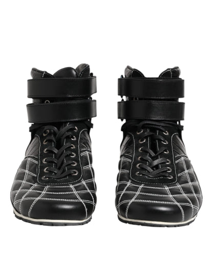 Dolce & Gabbana Black Quilted Leather Lace Up Sneakers Shoes