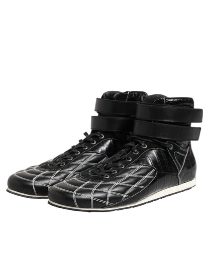 Dolce & Gabbana Black Quilted Leather Lace Up Sneakers Shoes
