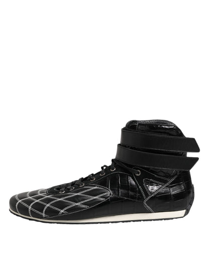 Dolce & Gabbana Black Quilted Leather Lace Up Sneakers Shoes