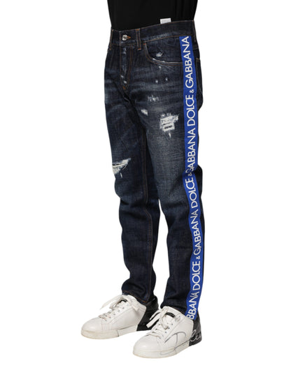 Dolce & Gabbana Dark Blue Tattered Skinny Denim Jeans