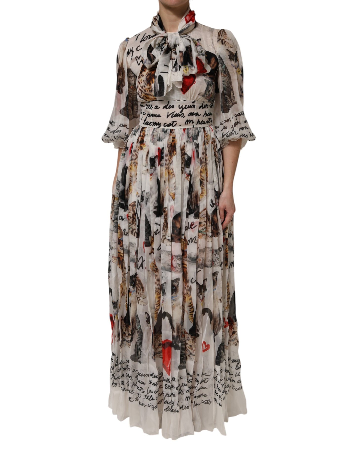 Dolce & Gabbana Multicolor Animal Print Silk Ascot Maxi Dress