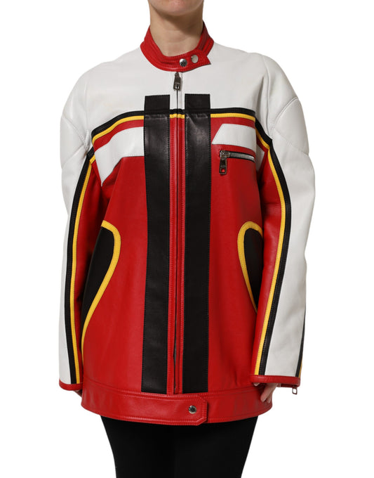 Dolce & Gabbana Women's Biker Polyester & Lambskin Leather Jacket - Multicolor