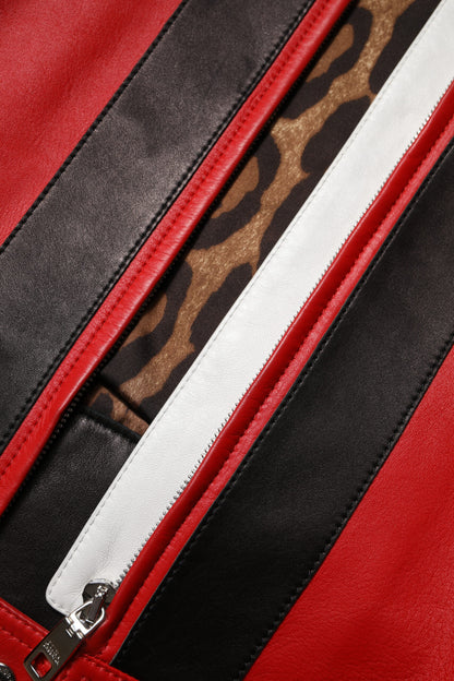 Dolce & Gabbana Multicolor Leather Biker Full Zip Coat Jacket