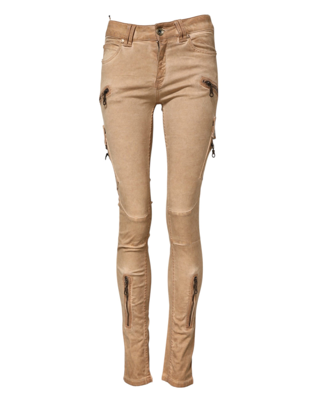 PLEIN SUD Women's Skinny Mid Rise Stretch Denim Cotton Jeans - Brown