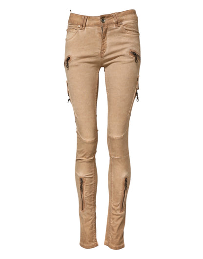 PLEIN SUD Women's Skinny Mid Rise Stretch Denim Cotton Jeans - Brown