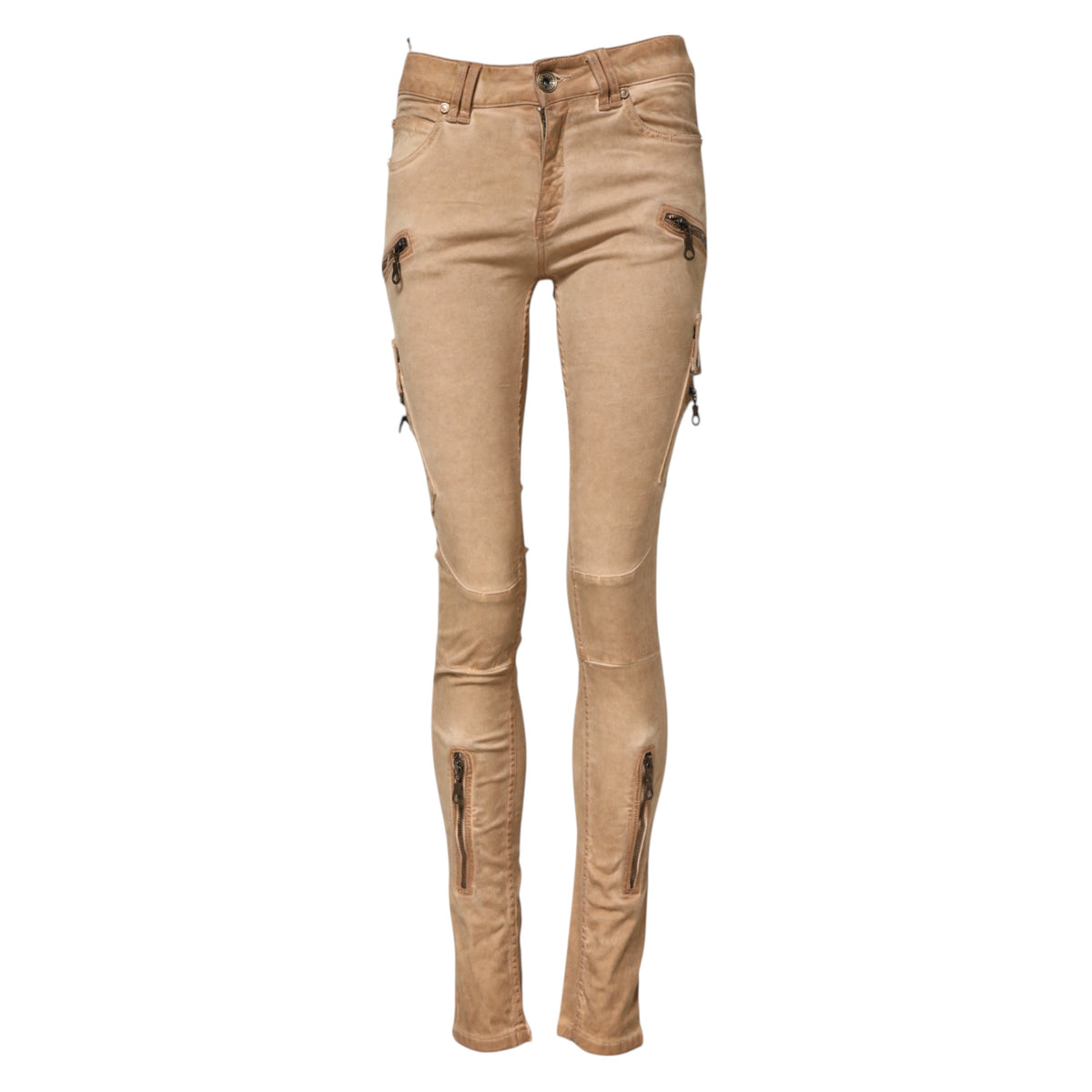 PLEIN SUD Women's Skinny Mid Rise Stretch Denim Cotton Jeans - Brown