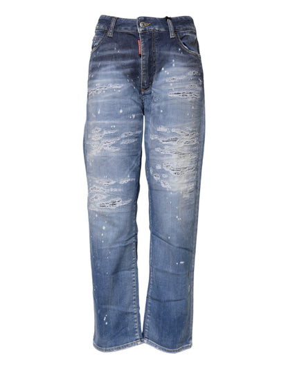 Dsquared² Women's Straight Mid Rise Stretch Denim Cotton Jeans - Blue