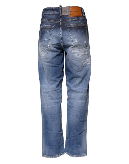 Dsquared² Women's Straight Mid Rise Stretch Denim Cotton Jeans - Blue