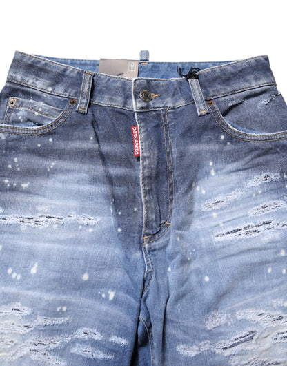 Dsquared² Women's Straight Mid Rise Stretch Denim Cotton Jeans - Blue