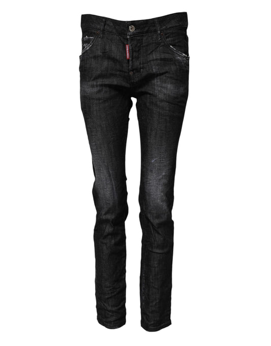 Dsquared² 9 To 5 Women's Skinny Mid Rise Stretch Denim Cotton Jeans - Black