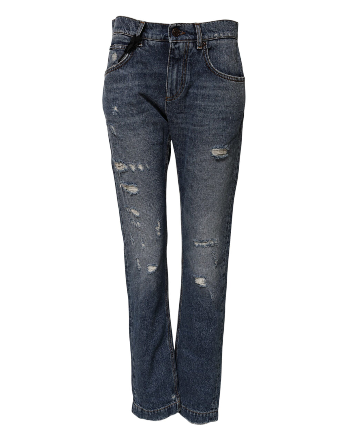 Dolce & Gabbana Heart Women's Regular Fit Boyfriend Mid Rise Denim Cotton Jeans - Blue