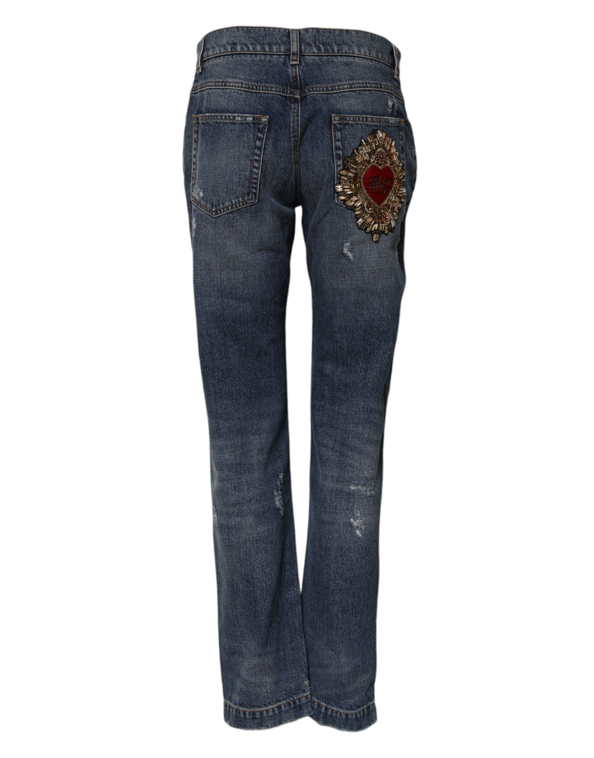 Dolce & Gabbana Heart Women's Regular Fit Boyfriend Mid Rise Denim Cotton Jeans - Blue