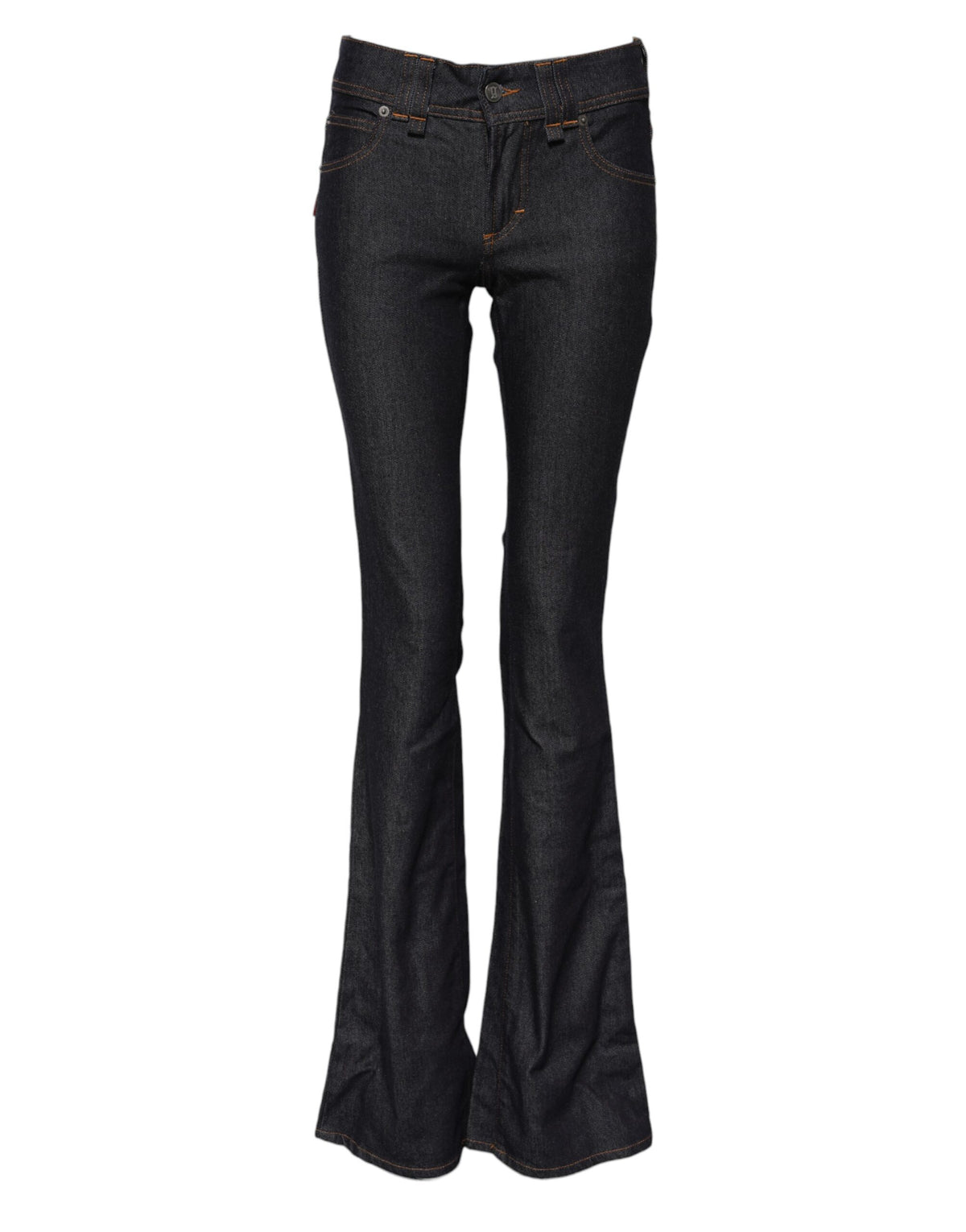 John Galliano Women's Flared Wide Mid Rise Stretch Denim Cotton Jeans - Dark Blue
