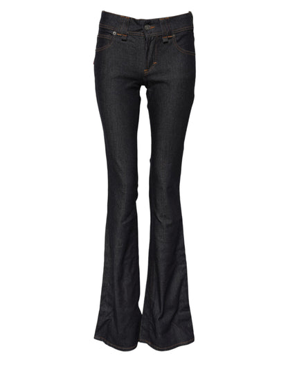 John Galliano Women's Flared Wide Mid Rise Stretch Denim Cotton Jeans - Dark Blue