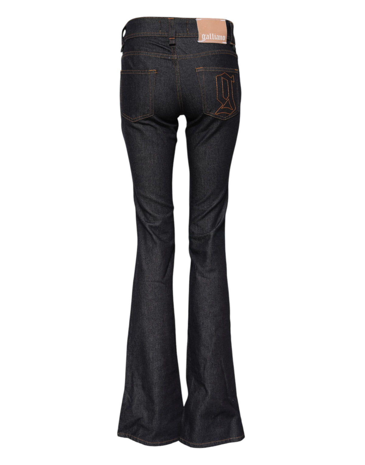 John Galliano Women's Flared Wide Mid Rise Stretch Denim Cotton Jeans - Dark Blue