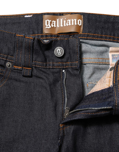 John Galliano Women's Flared Wide Mid Rise Stretch Denim Cotton Jeans - Dark Blue