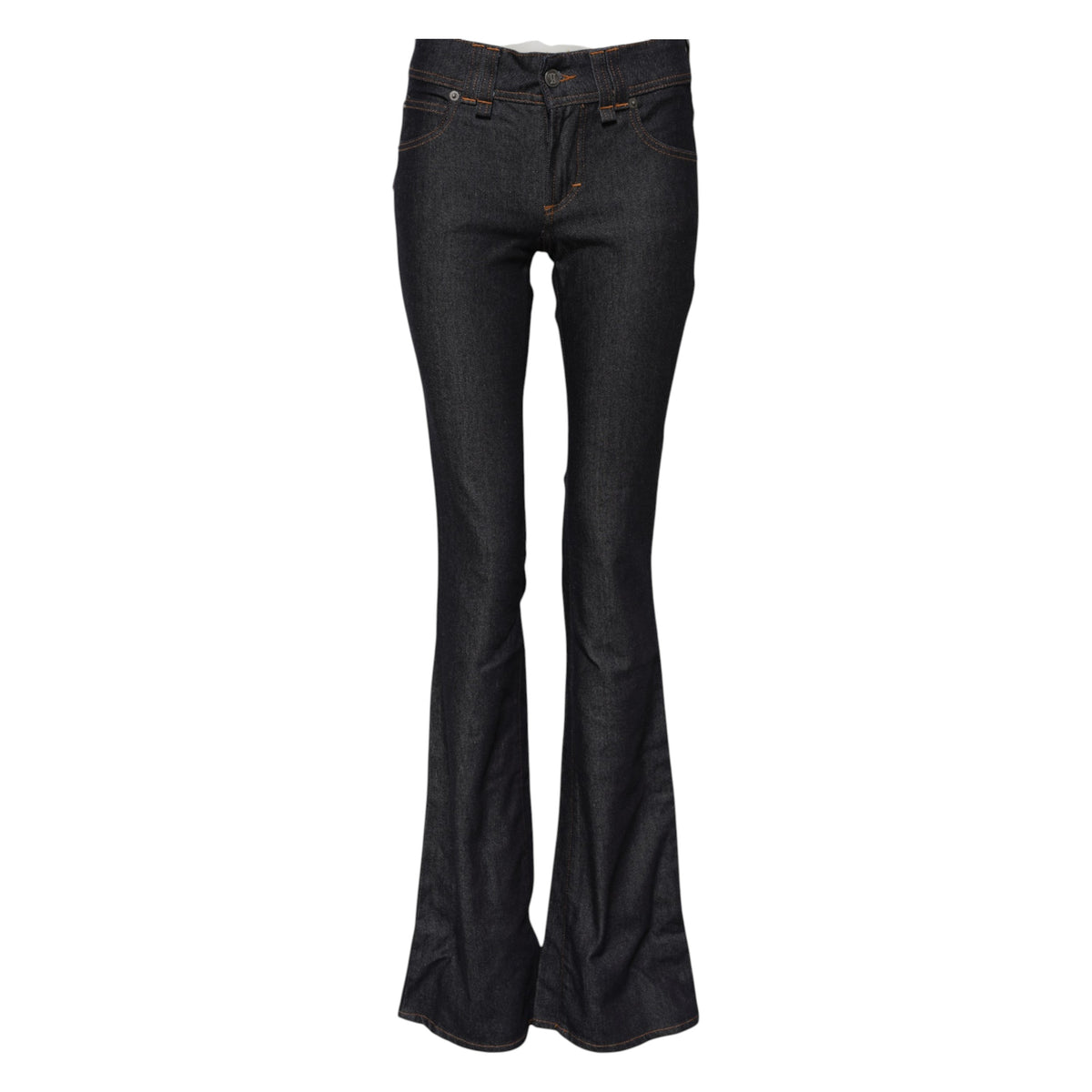 John Galliano Women's Flared Wide Mid Rise Stretch Denim Cotton Jeans - Dark Blue
