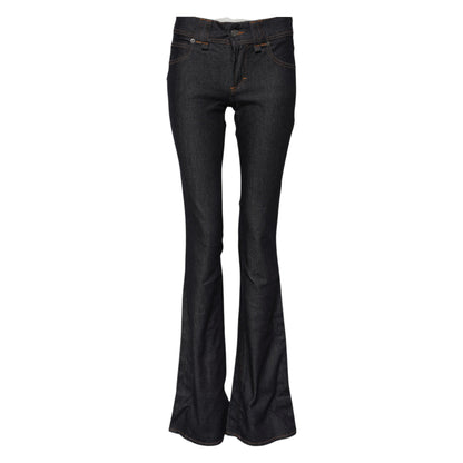 John Galliano Women's Flared Wide Mid Rise Stretch Denim Cotton Jeans - Dark Blue