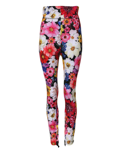 Dolce & Gabbana Women's Regular Fit Leggings High Rise Polyester & Nylon - Multicolor Floral Print