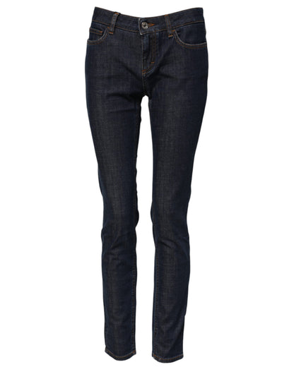 Dolce & Gabbana Women's Skinny Regular Fit Mid Rise Stretch Denim Cotton Jeans - Dark Blue