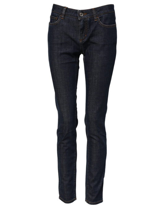Dolce & Gabbana Women's Skinny Regular Fit Mid Rise Stretch Denim Cotton Jeans - Dark Blue