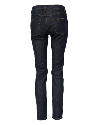 Dolce & Gabbana Women's Skinny Regular Fit Mid Rise Stretch Denim Cotton Jeans - Dark Blue