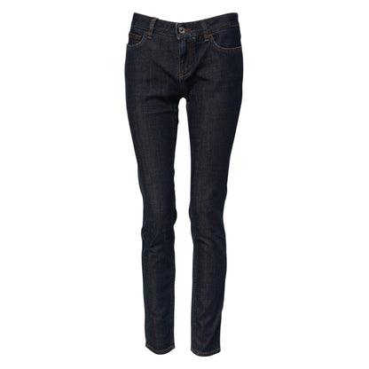 Dolce & Gabbana Women's Skinny Regular Fit Mid Rise Stretch Denim Cotton Jeans - Dark Blue
