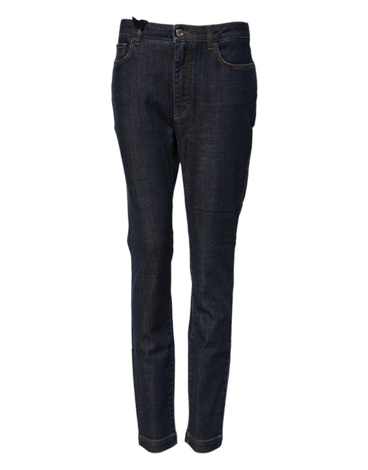 Dolce & Gabbana Audrey Women's Skinny Regular Fit Mid Rise Stretch Denim Cotton Jeans - Dark Blue