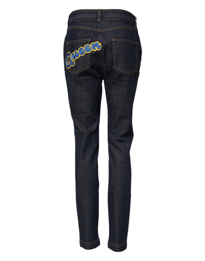 Dolce & Gabbana Audrey Women's Skinny Regular Fit Mid Rise Stretch Denim Cotton Jeans - Dark Blue