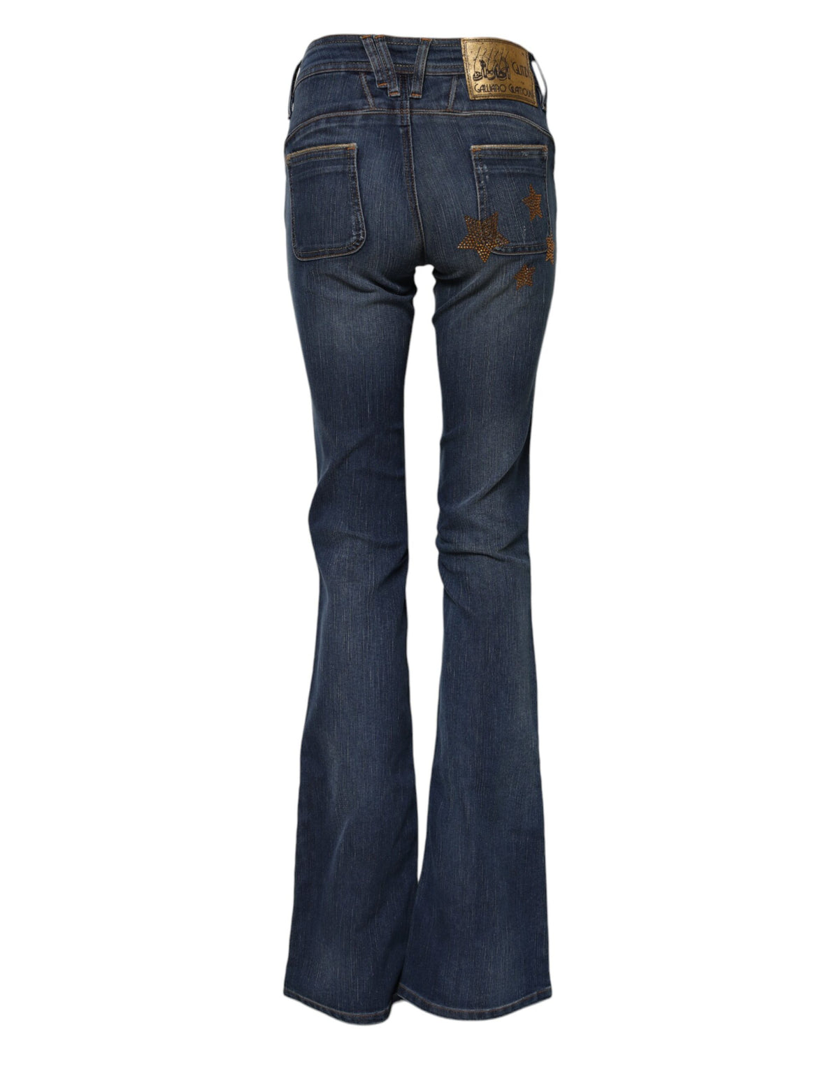 John Galliano Women's Flared Wide Mid Rise Stretch Denim Cotton Jeans - Blue