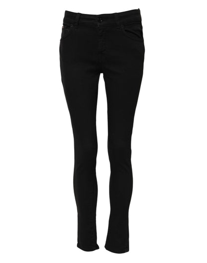 Dolce & Gabbana Women's Skinny Regular Fit Mid Rise Stretch Denim Cotton Jeans - Black