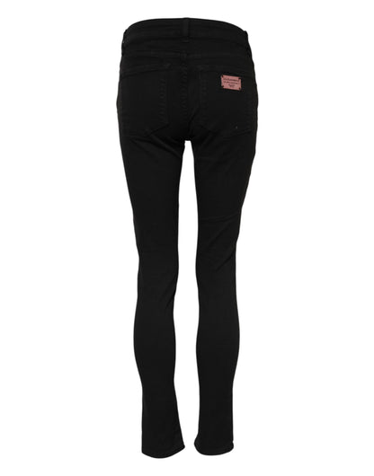 Dolce & Gabbana Women's Skinny Regular Fit Mid Rise Stretch Denim Cotton Jeans - Black