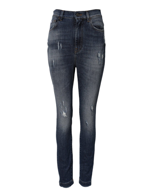 Dolce & Gabbana Women's Skinny Regular Fit High Rise Stretch Denim Cotton Jeans - Blue