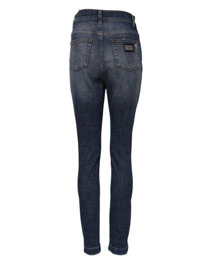 Dolce & Gabbana Women's Skinny Regular Fit High Rise Stretch Denim Cotton Jeans - Blue