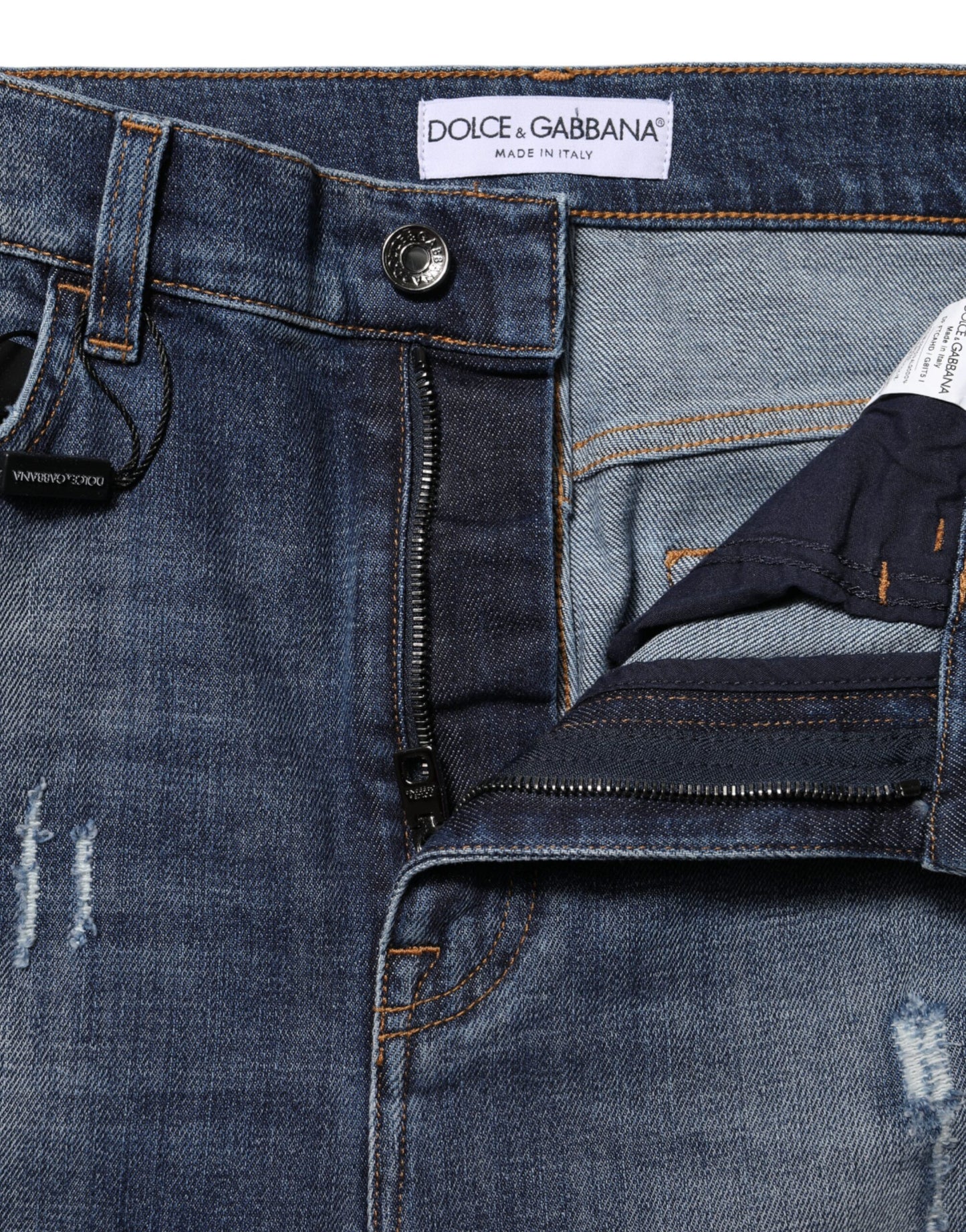 Dolce & Gabbana Blue Washed Cotton High Waisted Denim Jeans