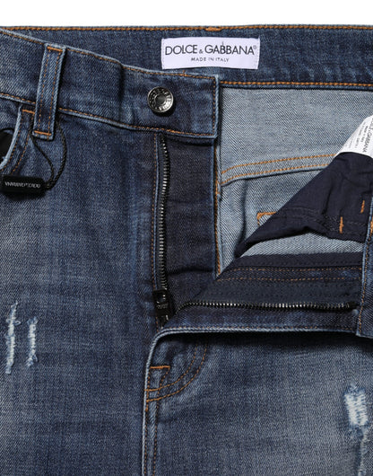 Dolce & Gabbana Blue Washed Cotton High Waisted Denim Jeans