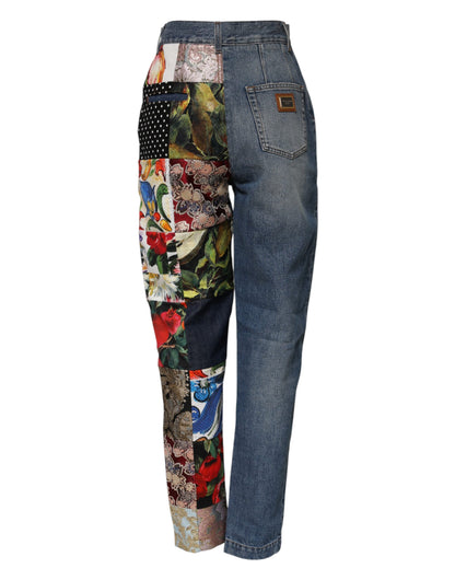 Dolce & Gabbana Women's High Rise Polyamide Polyester Cotton & Silk Jeans - Amber Blue Jacquard Patchwork