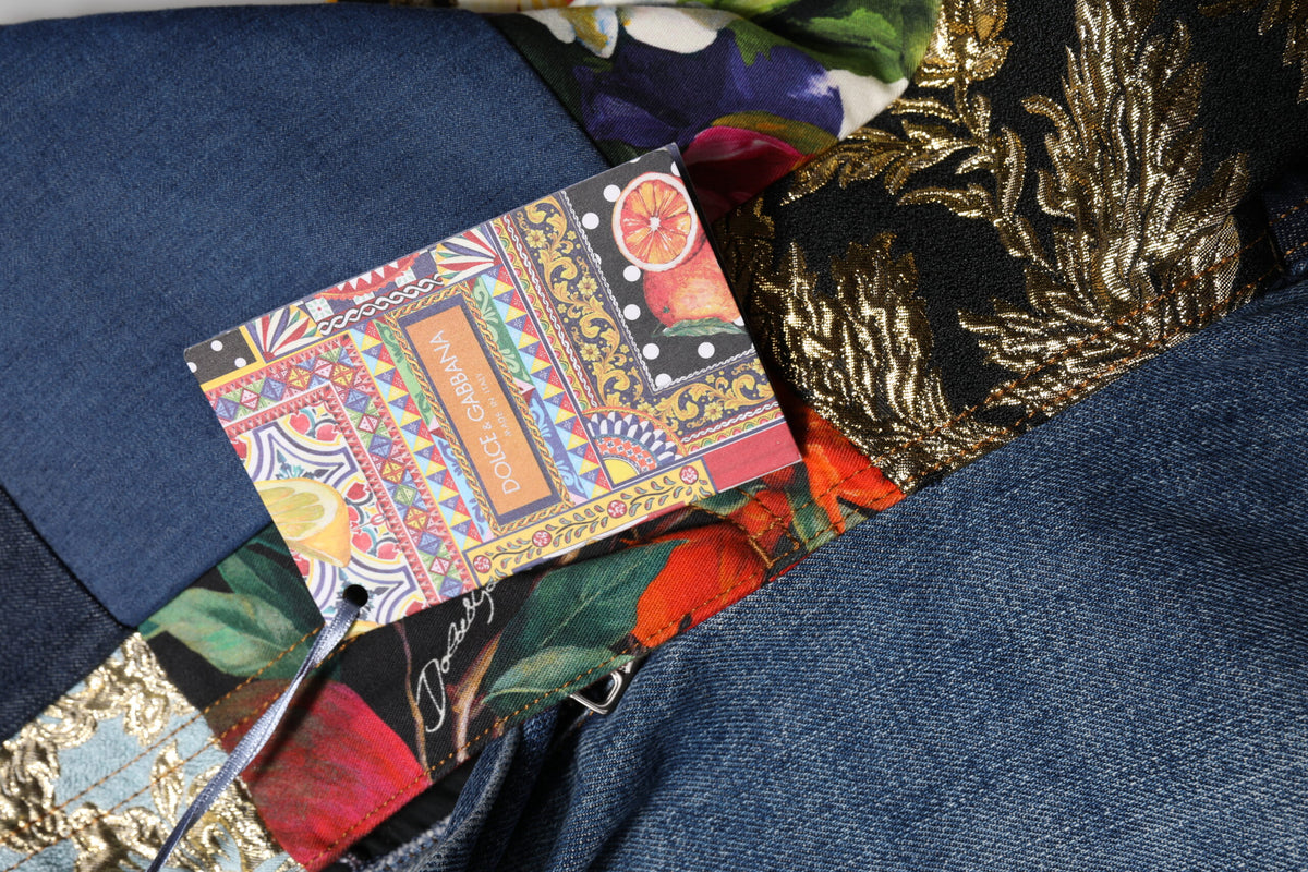 Dolce & Gabbana Women's High Rise Polyamide Polyester Cotton & Silk Jeans - Amber Blue Jacquard Patchwork