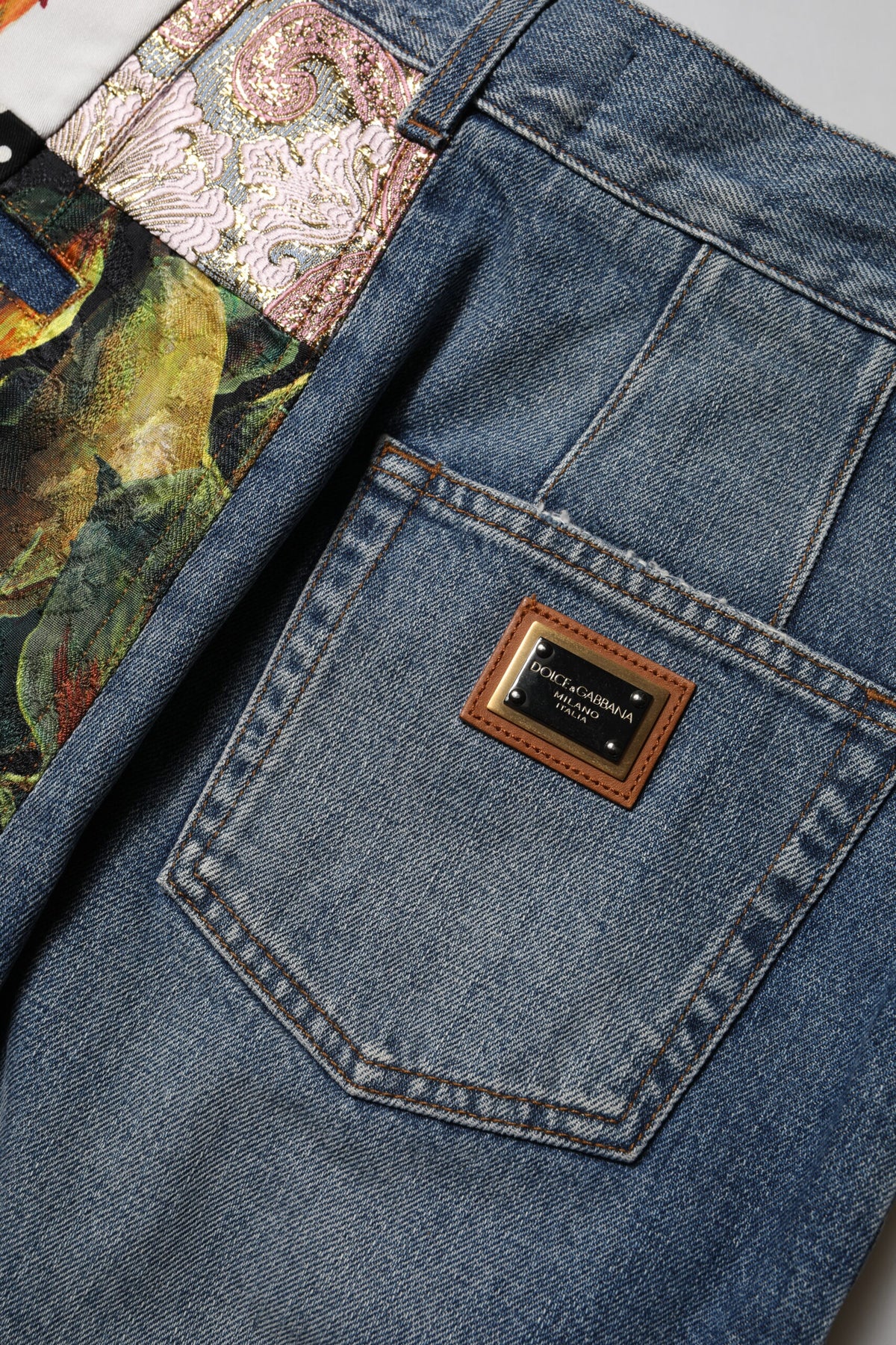 Dolce & Gabbana Women's High Rise Polyamide Polyester Cotton & Silk Jeans - Amber Blue Jacquard Patchwork