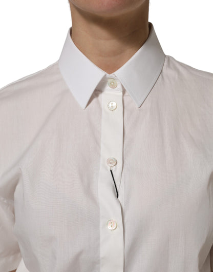 Dolce & Gabbana White Cotton Short Sleeves Collared Top Shirt