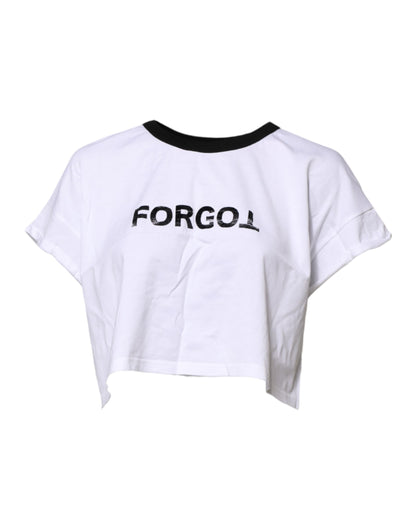 Dolce & Gabbana Women's Crop Top Cropped Short-Sleeve Crew Neck Cotton T-Shirt - White Print