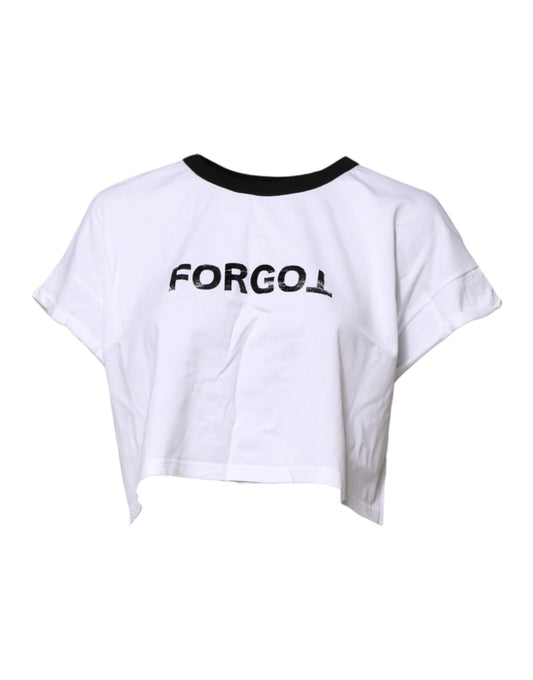 Dolce & Gabbana Women's Crop Top Cropped Short-Sleeve Crew Neck Cotton T-Shirt - White Print