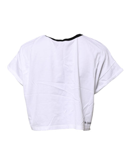 Dolce & Gabbana Women's Crop Top Cropped Short-Sleeve Crew Neck Cotton T-Shirt - White Print