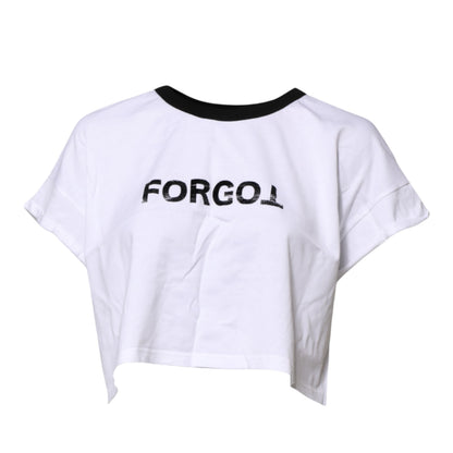 Dolce & Gabbana Women's Crop Top Cropped Short-Sleeve Crew Neck Cotton T-Shirt - White Print