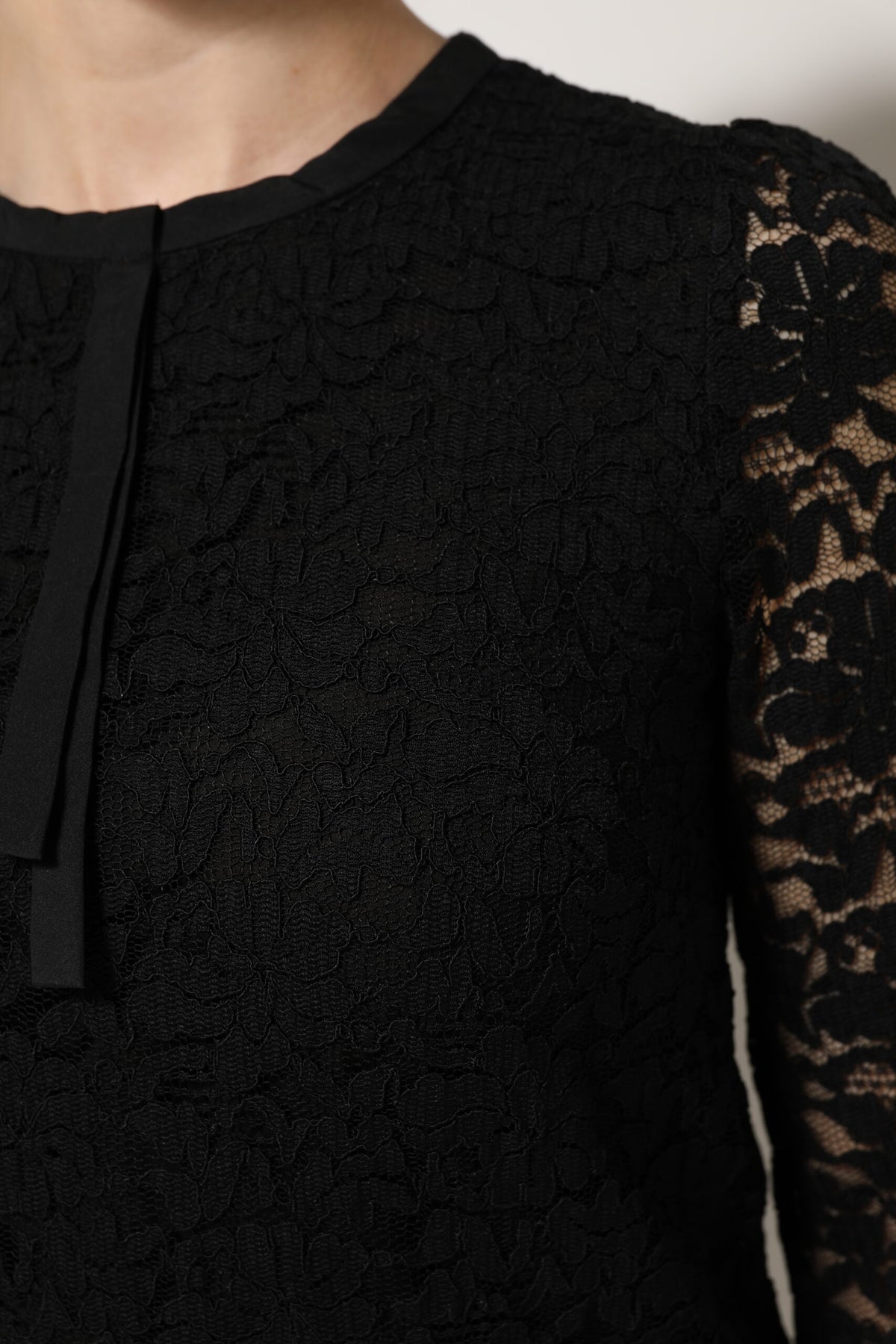 Dolce & Gabbana Women's Long-Sleeve Crew Neck Nylon Viscose & Lace Blouse - Black