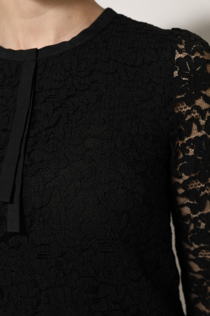 Dolce & Gabbana Women's Long-Sleeve Crew Neck Nylon Viscose & Lace Blouse - Black