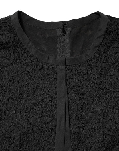 Dolce & Gabbana Women's Long-Sleeve Crew Neck Nylon Viscose & Lace Blouse - Black