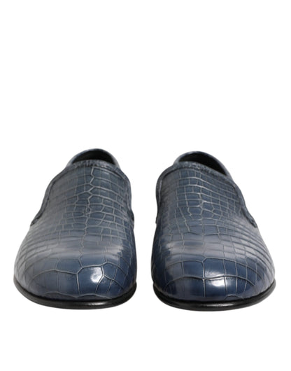 Dolce & Gabbana Men's Crocodile Skin Leather Loafer Slip-On Shoes - Blue